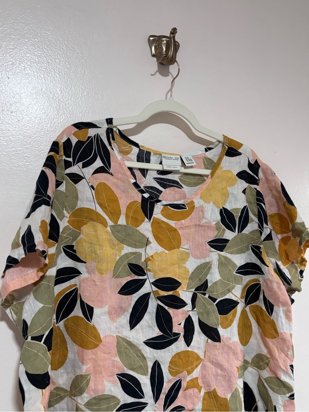 100% Linen Floral Relaxed Fit Top in Pink, Mustard & Olive by Rachel Zoe 2X